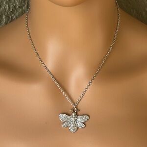 Silver Bumblebee With Stones Pendant Necklace